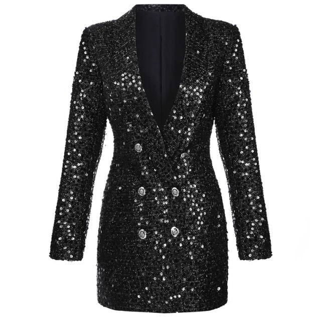 Sequin Blazer Jumpsuit with Double Breasted Buttons - Stella