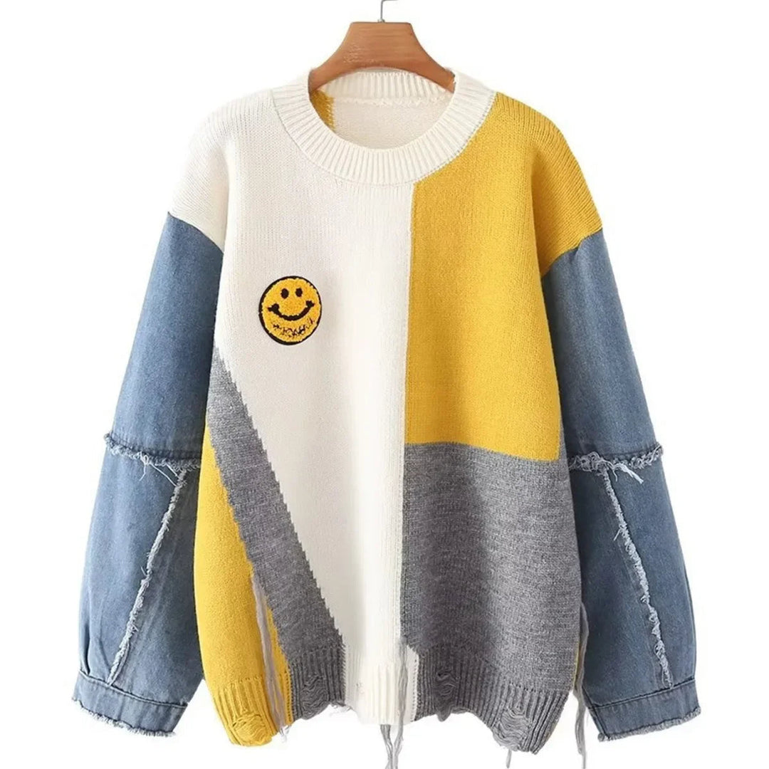 Cheerful Patchwork Sweater for Women - Liora