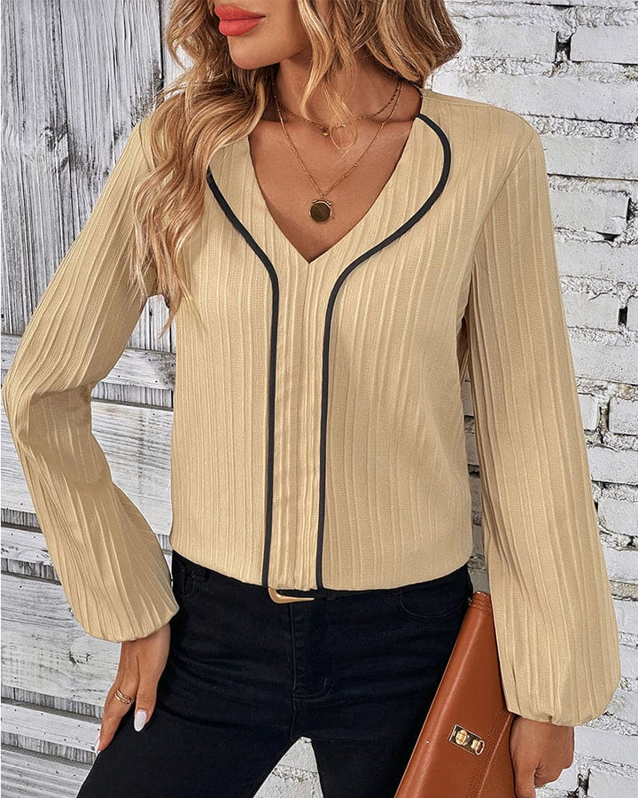 Blouse with Long Sleeves and V-Neck - Alina