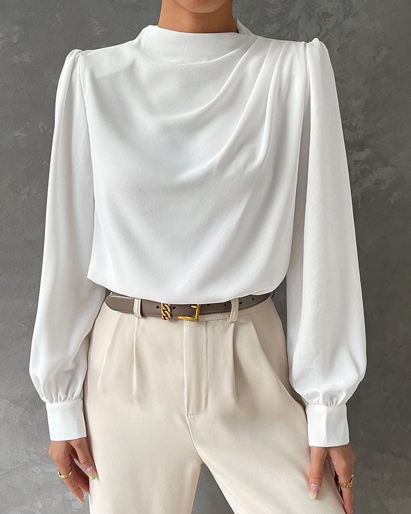 Sleek Blouse with Ruffled and High Collar - Isabella