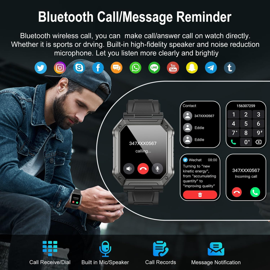 Military Smartwatch for Men with Fitness Tracker - Wayne