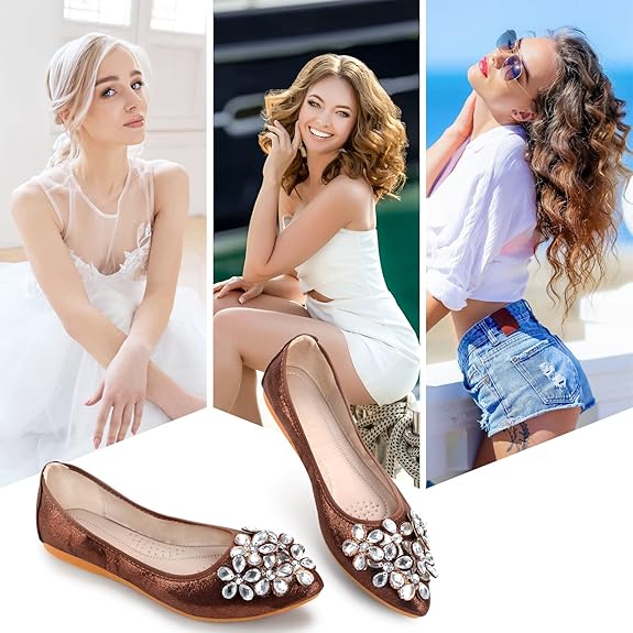 Glittering Rhinestone Ballerina Flats - Yelena