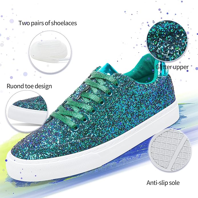 Glitter Sparkly Lace-up Sneakers - Anna