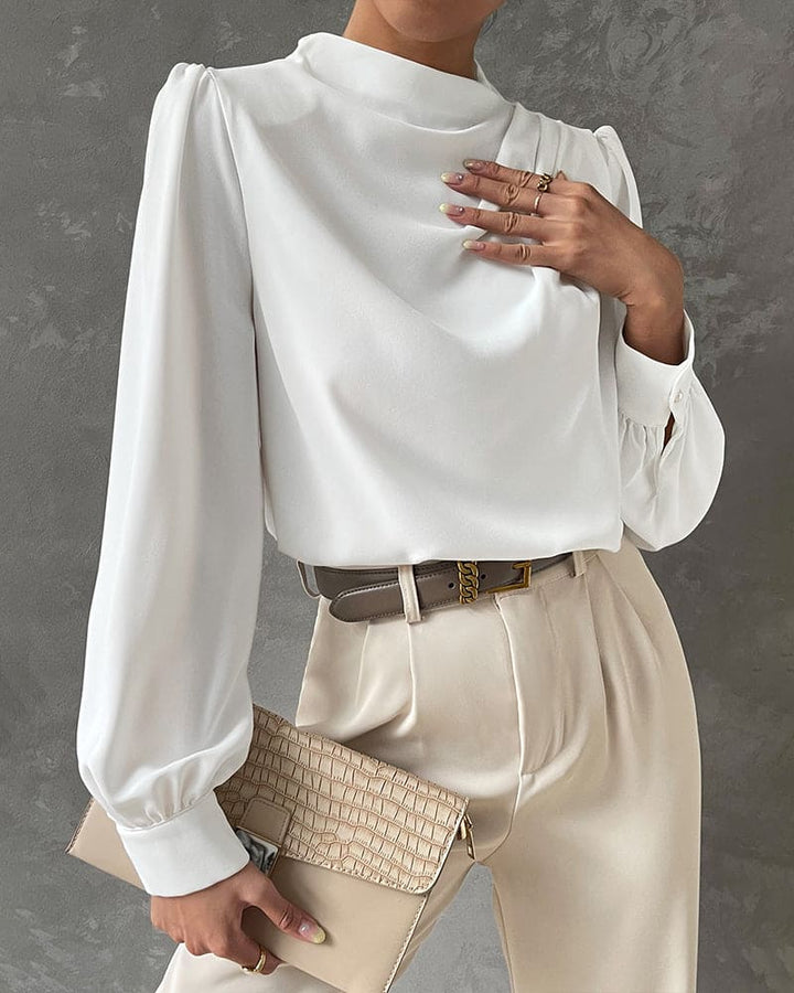 Sleek Blouse with Ruffled and High Collar - Isabella