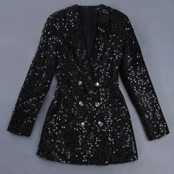 Sequin Blazer Jumpsuit with Double Breasted Buttons - Stella