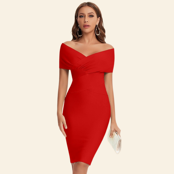 Bandage Dress with V-Neck - Celeste