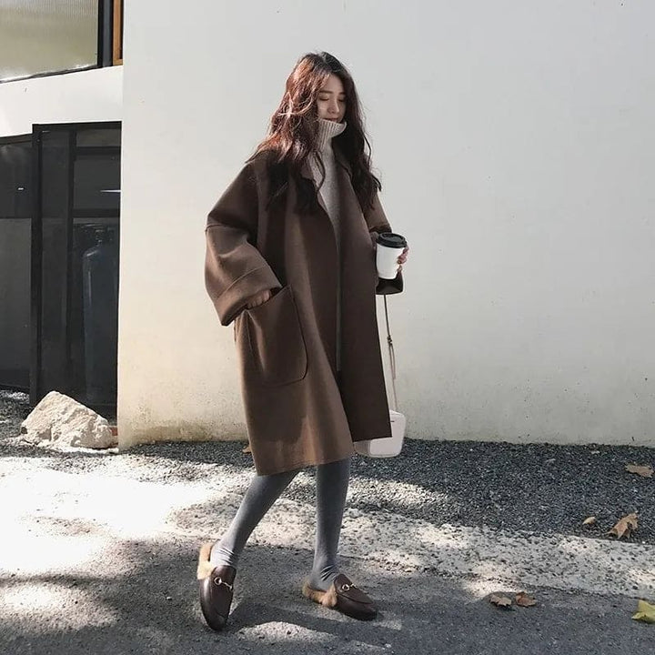 Oversized Wool Blend Trench Coat - Aura