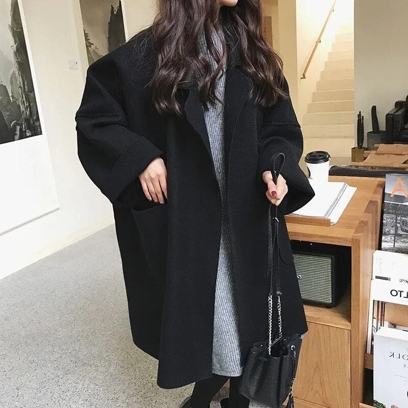 Oversized Wool Blend Trench Coat - Aura