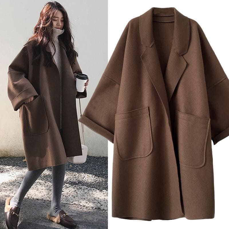 Oversized Wool Blend Trench Coat - Aura