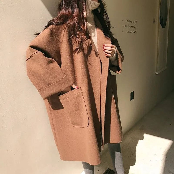 Oversized Wool Blend Trench Coat - Aura