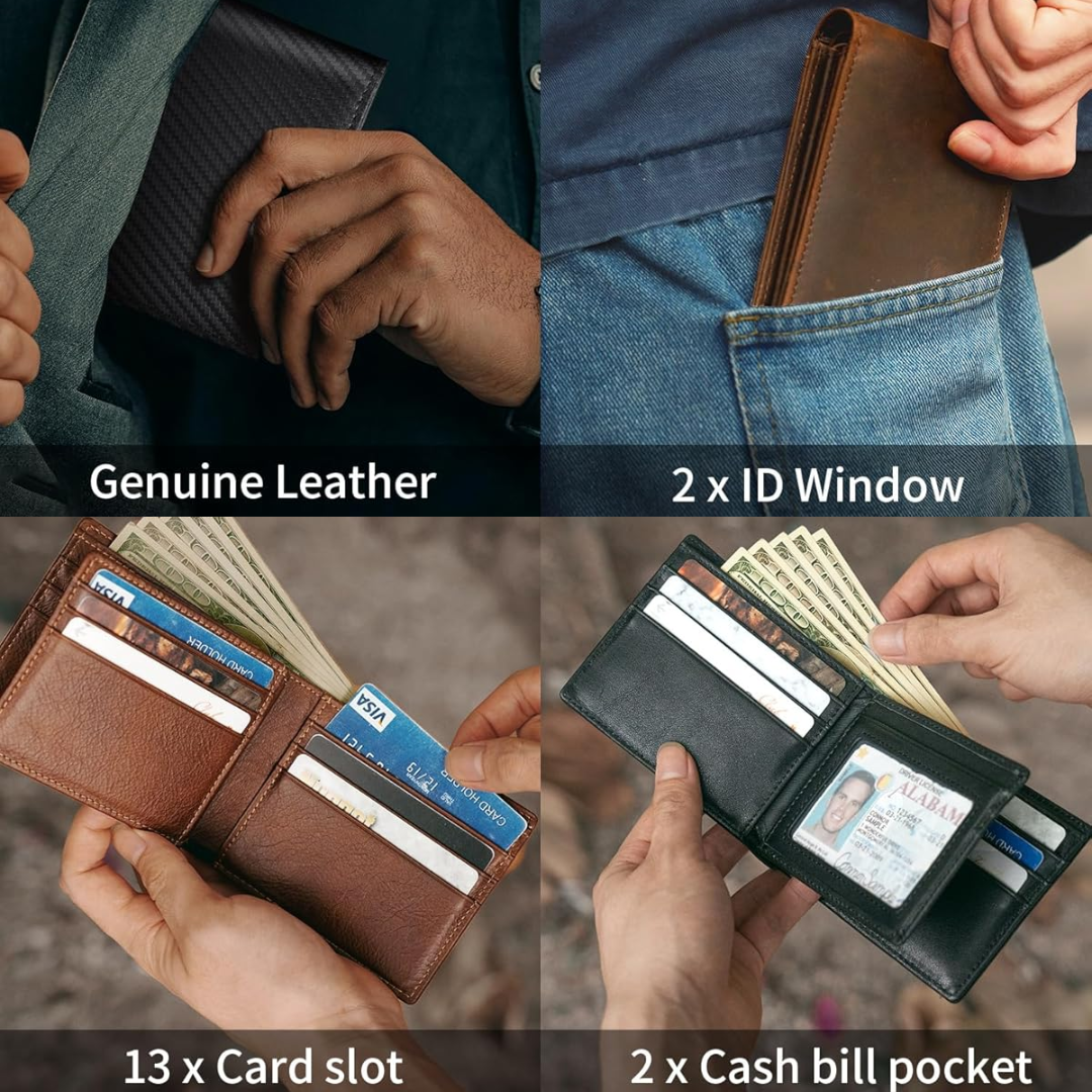 Men's Bifold Genuine Leather RFID Blocking Wallet - StitchCraft