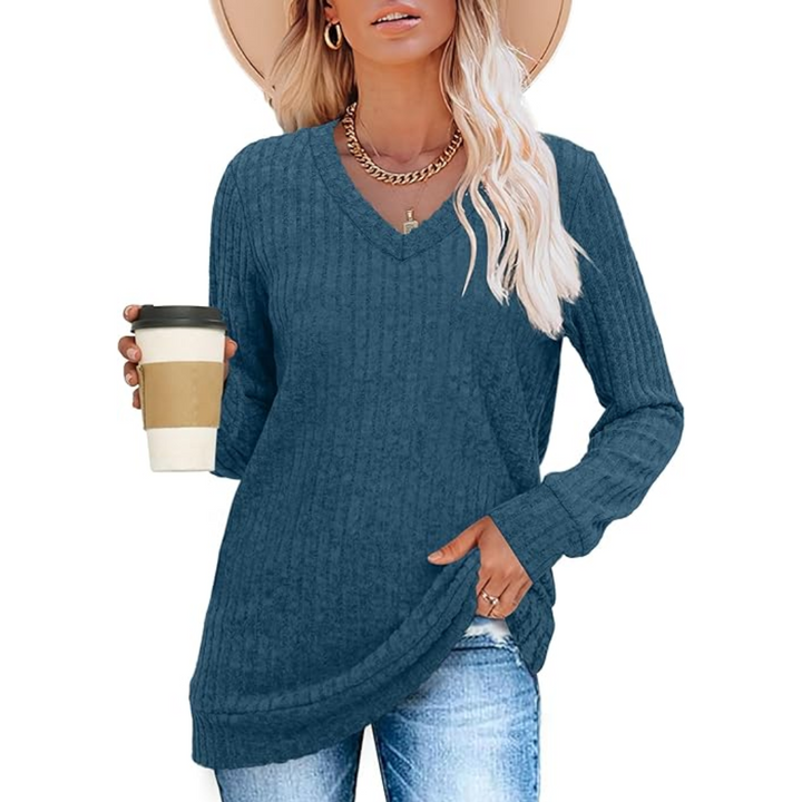 V-Neck Lightweight Tunic Sweater - Amanda