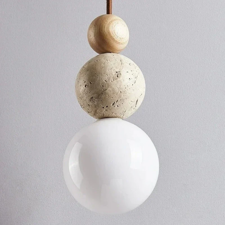 Modern Travertine and Mahogany Pendant Light - NaturaLuxe