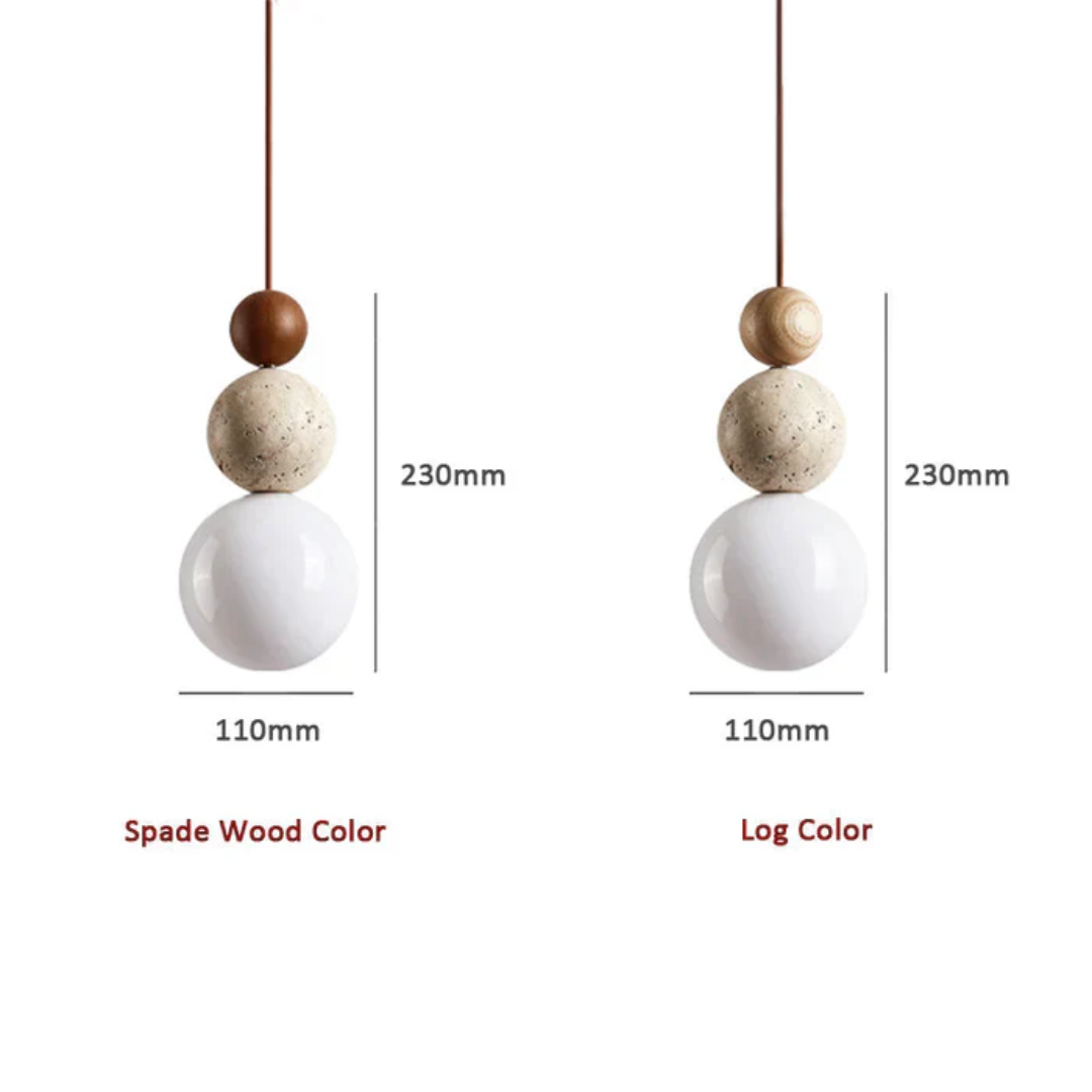 Modern Travertine and Mahogany Pendant Light - NaturaLuxe