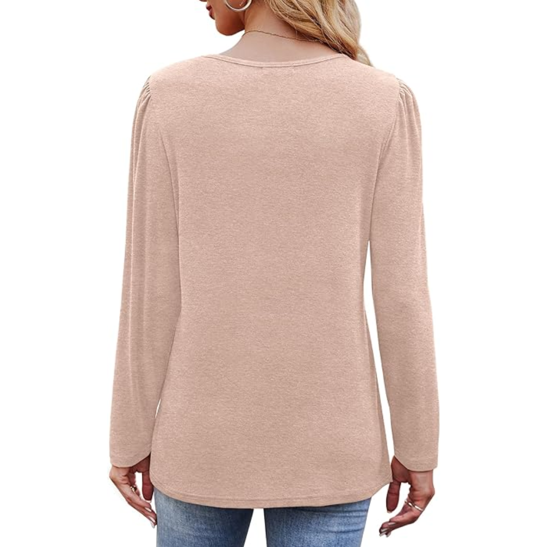 Trendy Pleated Long Sleeve Tunic Top - Sarah