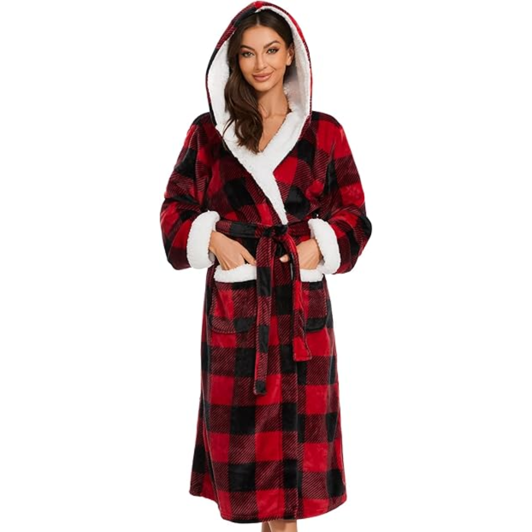 Fluffy Fleece Hooded Bathrobe for Women - Feline