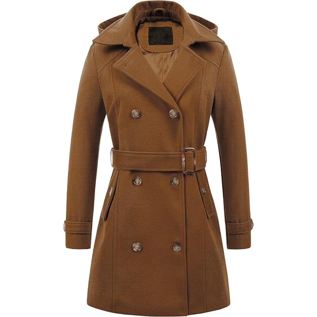 Ladies Padded Winter Trench Coat with Hood - Nina