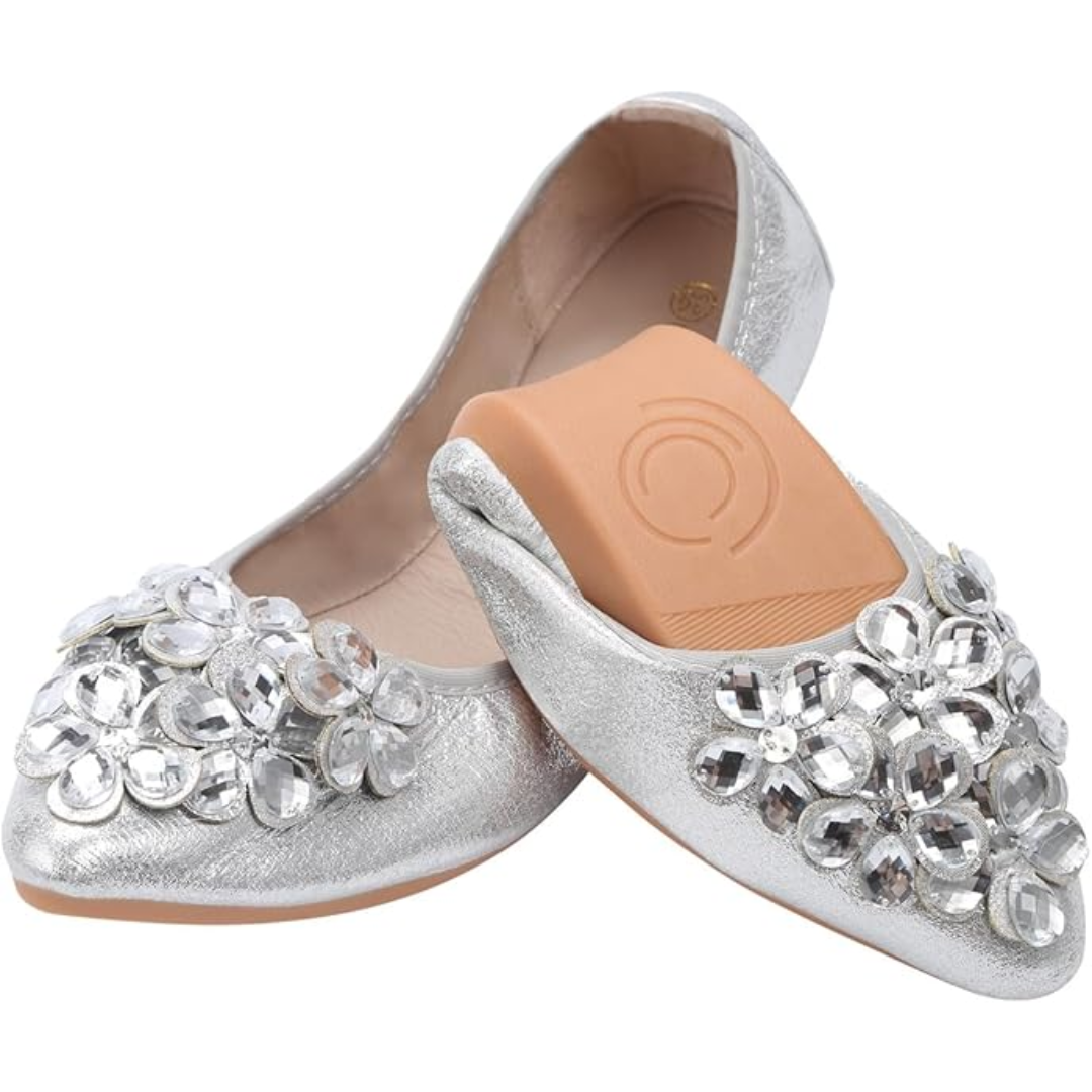 Glittering Rhinestone Ballerina Flats - Yelena