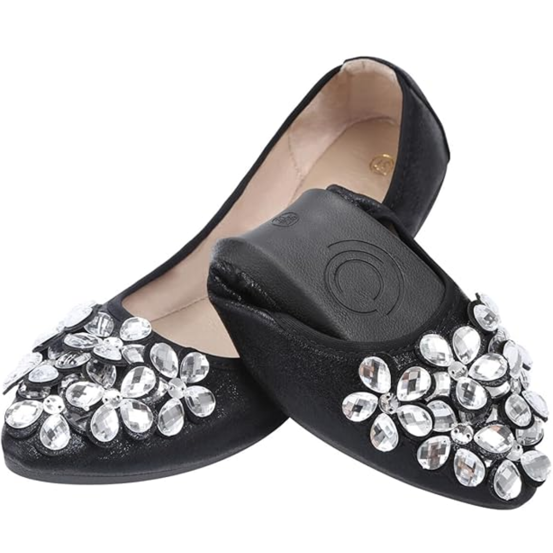 Glittering Rhinestone Ballerina Flats - Yelena