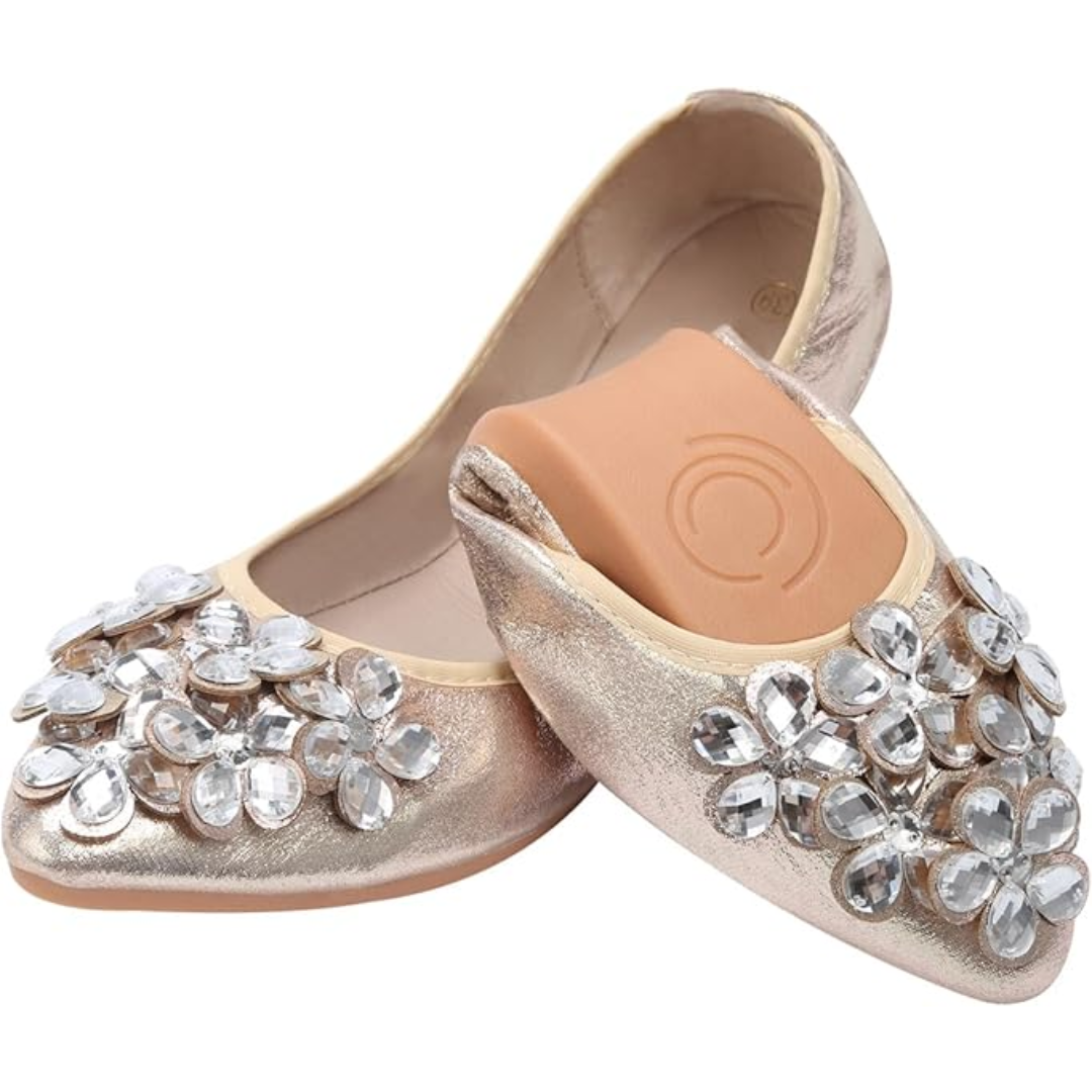 Glittering Rhinestone Ballerina Flats - Yelena