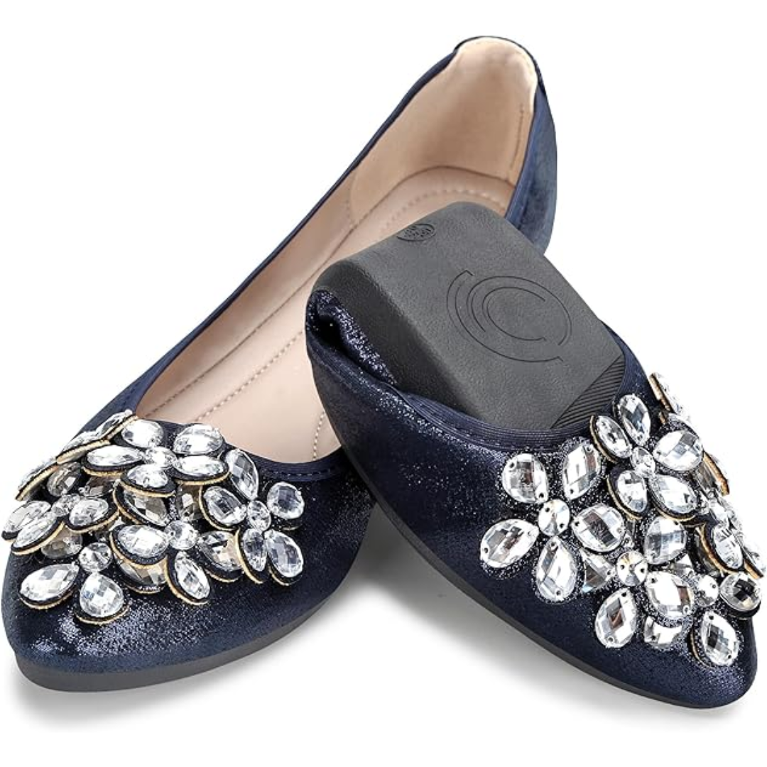 Glittering Rhinestone Ballerina Flats - Yelena