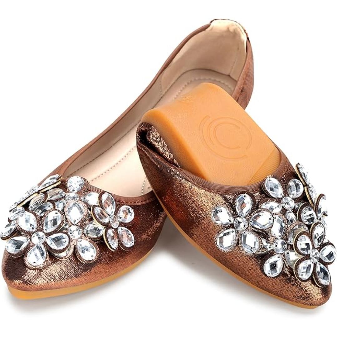 Glittering Rhinestone Ballerina Flats - Yelena