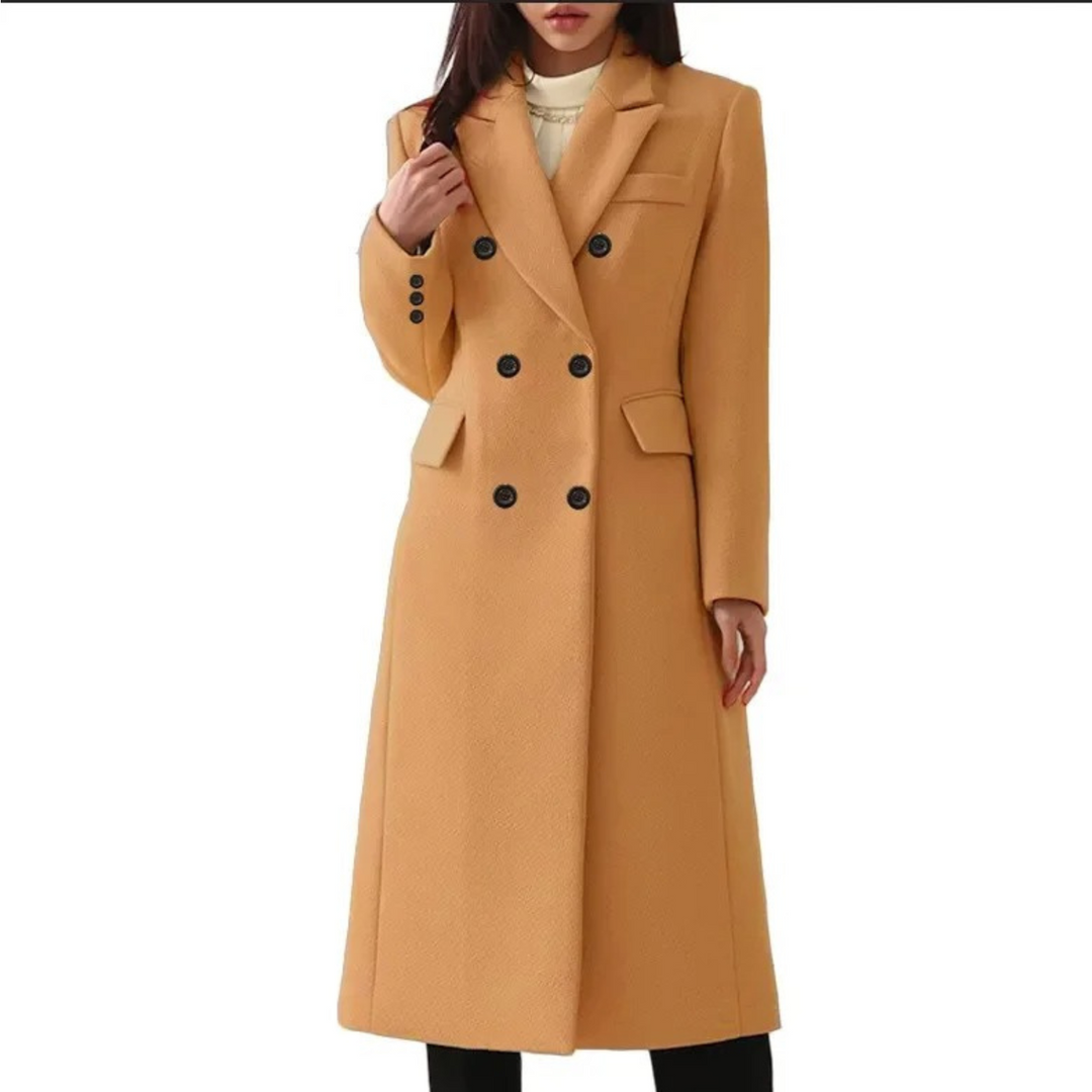 Long Wool Women's Coat with Double Collar - Elise