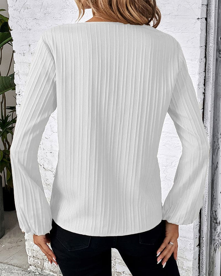 Blouse with Long Sleeves and V-Neck - Alina