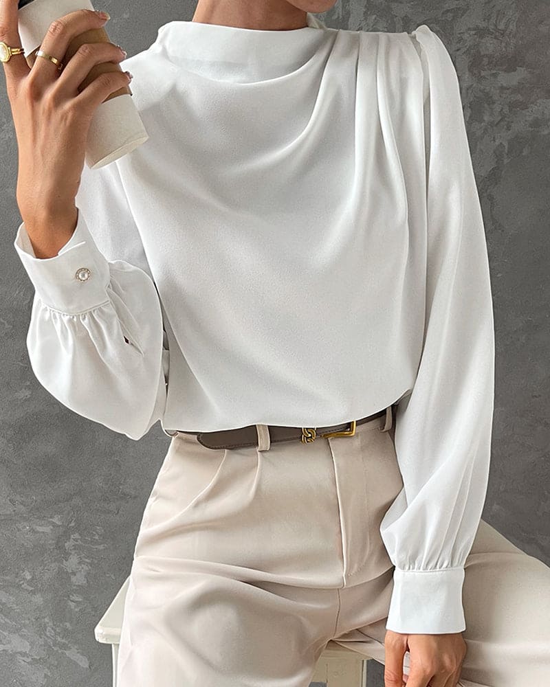 Sleek Blouse with Ruffled and High Collar - Isabella