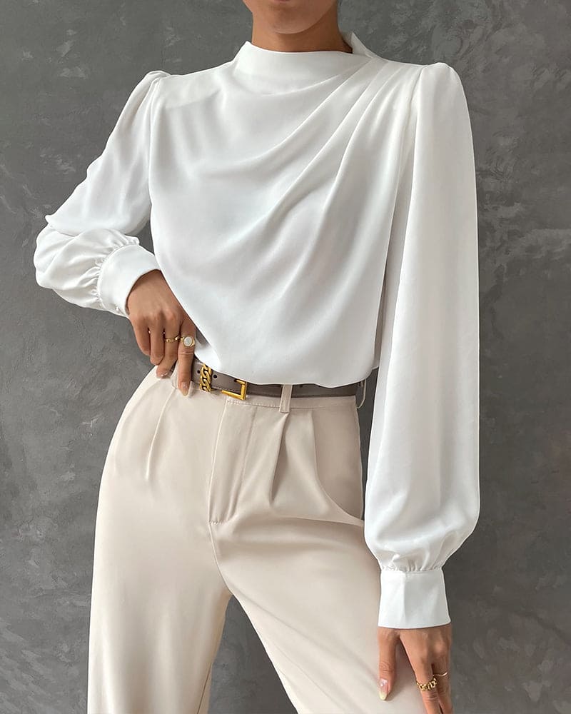 Sleek Blouse with Ruffled and High Collar - Isabella