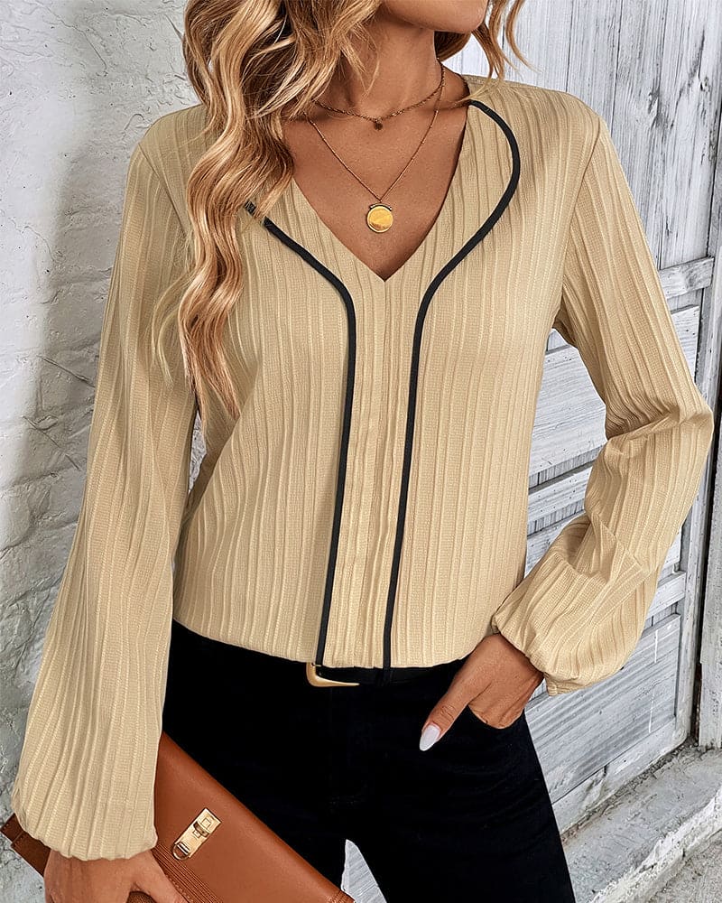 Blouse with Long Sleeves and V-Neck - Alina