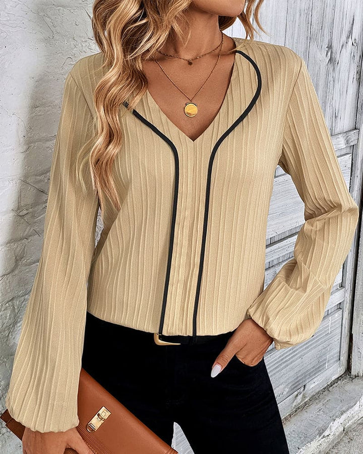 Blouse with Long Sleeves and V-Neck - Alina