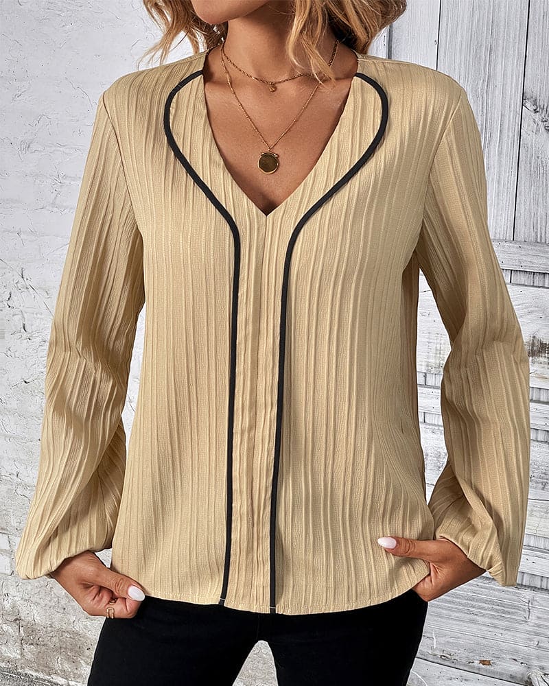 Blouse with Long Sleeves and V-Neck - Alina