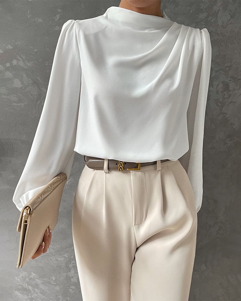 Sleek Blouse with Ruffled and High Collar - Isabella